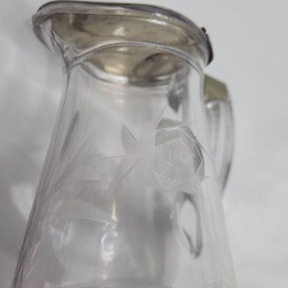 VINTAGE etched floral glass spring top syrup pitcher - Picture 7 of 11